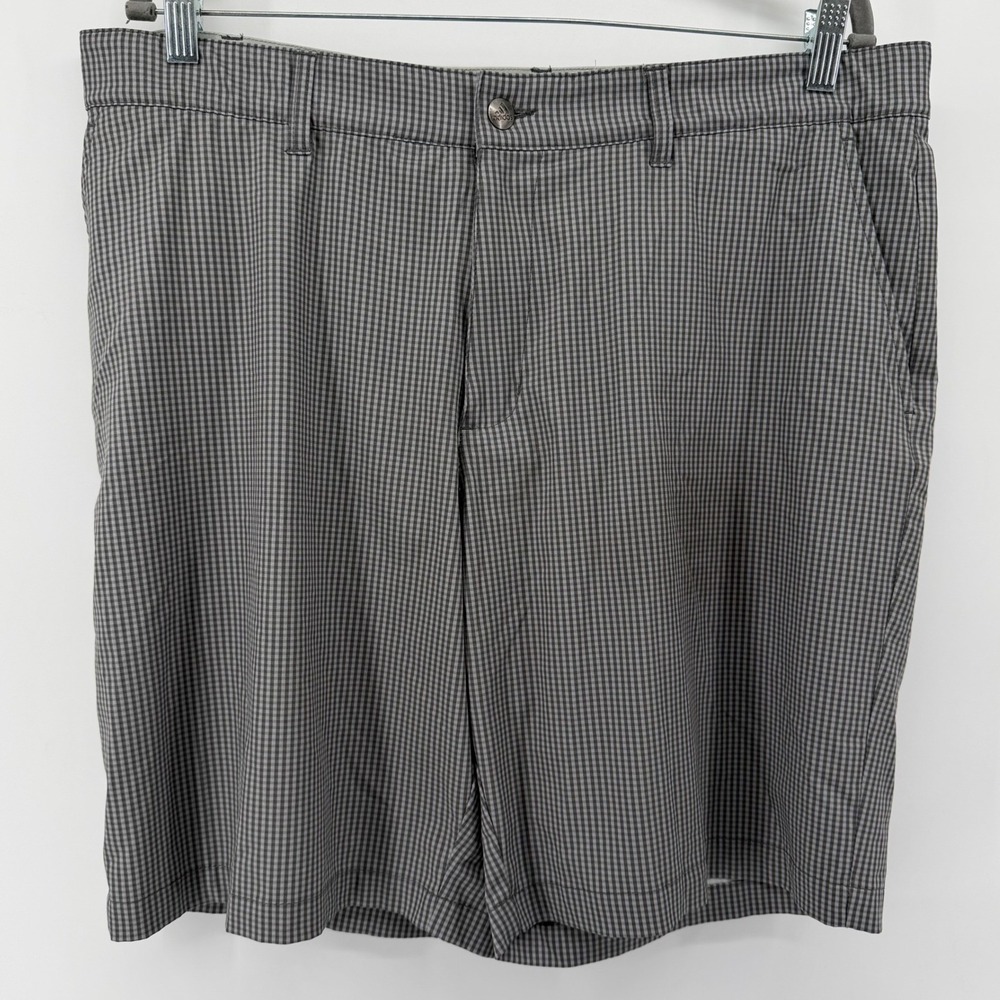 Adidas Golf Shorts Mens 38 Grey Gingham Plaid Performance Gripper Waistband